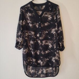 massimo black & brown sheer flowy blouse 90s grunge office top